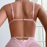 Lacemesh Contrasting Bow Decoration Sexy Lingerie Set