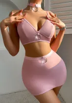Lacemesh See-Through Hollow Low Back Sexy Bra Skirt Set With Thong