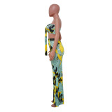 Women Casual Strap Printed Strapless Top and Wide Leg Pants Two-piece Set