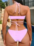 Solid Color Women's Hollow Sexy Two Pieces Bikini Swimsuit