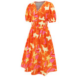 Summer Women's V-Neck Bohemian Print A-Line Dress