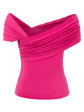 Summer Casual Fashion Women's Solid Color Off Shoulder Slim Waist Top