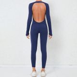 Sexy Low Back Long Sleeve Fitness Sports Tight Fitting Yoga Jumpsuit