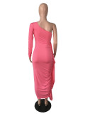 Spring Retro Chic Sexy One-Shoulder Ruched Midi Dress