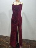 Women's Sweet Style Slit Sequin Strap Dress