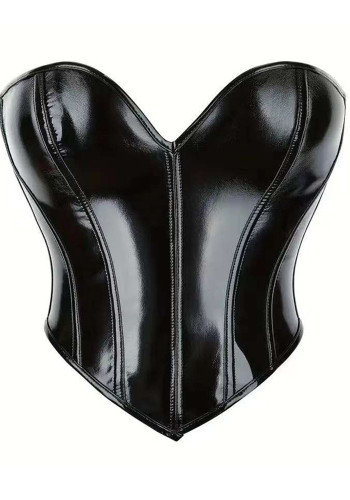 Sexy Zipper Tight Fitting Strapless Leather Corset Top