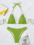 Sexy Solid Color Strappy Two Pieces Bikini Swimsuit