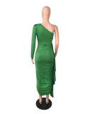 Spring Retro Chic Sexy One-Shoulder Ruched Midi Dress