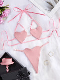 Women's Pu Leather Heart Print Lace-Up Patchwork Sexy Lingerie Set