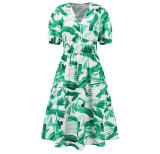 Summer Women's V-Neck Bohemian Print A-Line Dress