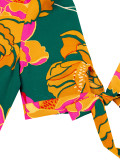 Summer Women's Fashion Print Casual V Neck Tie Short Sleeve Top