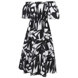 Sexy Off Shoulder Puff Sleeve Printed Casual Fashion Swing Chic Dress