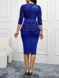 Women's Spring Summer Sequin Half-Sleeve Tight Fitting Round Neck Formal Party Bodycon Dress