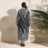 Chic Elegant Printed Loose Long Sleeve Plus Size Dress
