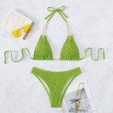 Sexy Solid Color Strappy Two Pieces Bikini Swimsuit