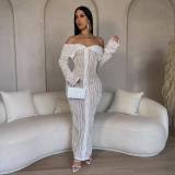 Women's Spring And Summer Sexy Turndown Collar Off Shoulder Long Sleeve Dress