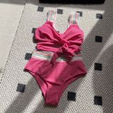 Rainbow Ribbon Wide Strap  High Waist Two Pieces Bikini Swimsuit