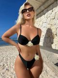 Solid Color Rose Drawstring Lace-Up Two Pieces Bikini Swimsuit