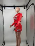 Spring Women's Fashion Positioning Print Hooded Casual Two Piece Skirt Set