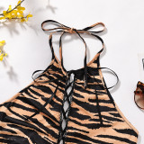Women Lace Halter Neck suspender cosplay sexy leopard print Lace-Up binding garter Sexy Lingerie