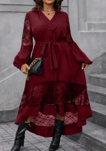 Plus Size Women Lace Long Sleeve Dress
