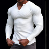 Men's waffle Solid Long Sleeve Basic Top