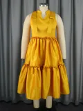 Women Spring Half Open Collar Sleeveless Pleated Dress