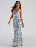 Women sexy V neck sequined elegant Formal Party Evening Dress