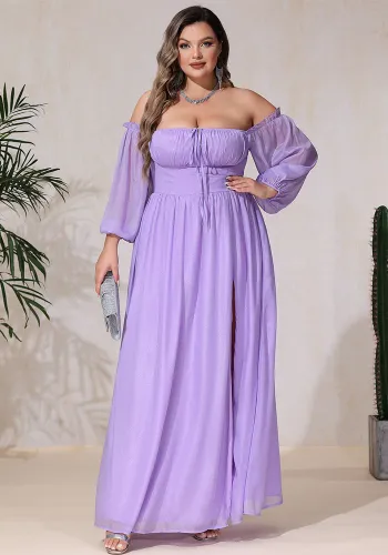 Plus Size Women Chiffon Off Shoulder Strapless Sexy Lace Puff Sleeve Dress