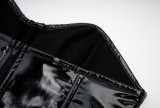 Women Crop Pu-Leather Glossy Zip Corset