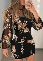 Women mesh lace Patchwork long sleeve Bodycon dress