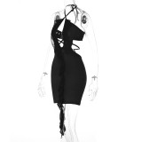 Women Summer Sexy Hollow Lace Ruffle Edge Backless Bodycon Dress