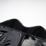 Women Crop Pu-Leather Glossy Zip Corset