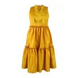Women Spring Half Open Collar Sleeveless Pleated Dress
