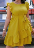 Plus Size Women Solid Pleated Casual Dress