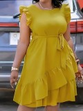 Plus Size Women Solid Pleated Casual Dress