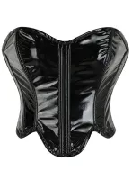 Women Crop Pu-Leather Glossy Zip Corset