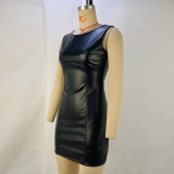 Women Spring Summer pu-Leather Sleeveless Bodycon Dress
