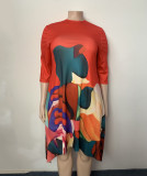 Plus Size Women Irregular Print Casual Dress