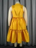 Women Spring Half Open Collar Sleeveless Pleated Dress