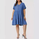 Plus Size Women Short Sleeve Multi-Layer Dress