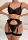 Women Lace Mesh Transparent Bow Decoration Hollow Backless Sexy Lingerie Three-Piece