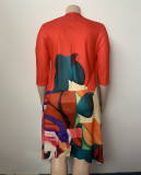 Plus Size Women Irregular Print Casual Dress
