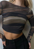 Summer Women Printed Mesh Sexy Backless Crop T-Shirt