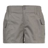 Women's Solid Color Slim Straight Low Waist Cargo Shorts