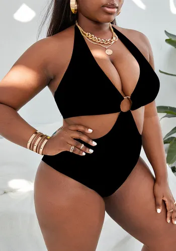 Plus Size Multicolor Ring Print Halter Neck Sexy One Piece Swimsuit