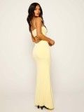 Spring sexy Low Back Strap solid color slim-fitting long dress