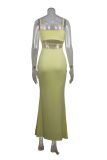 Spring sexy Low Back Strap solid color slim-fitting long dress