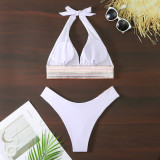 Solid Color Bikini Deep V Low Back Sexy Slim Two Pieces Swimsuit
