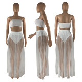 Fashion Women's Clothing strapless crop top Mesh Skirt Three-Piece Nightclub set